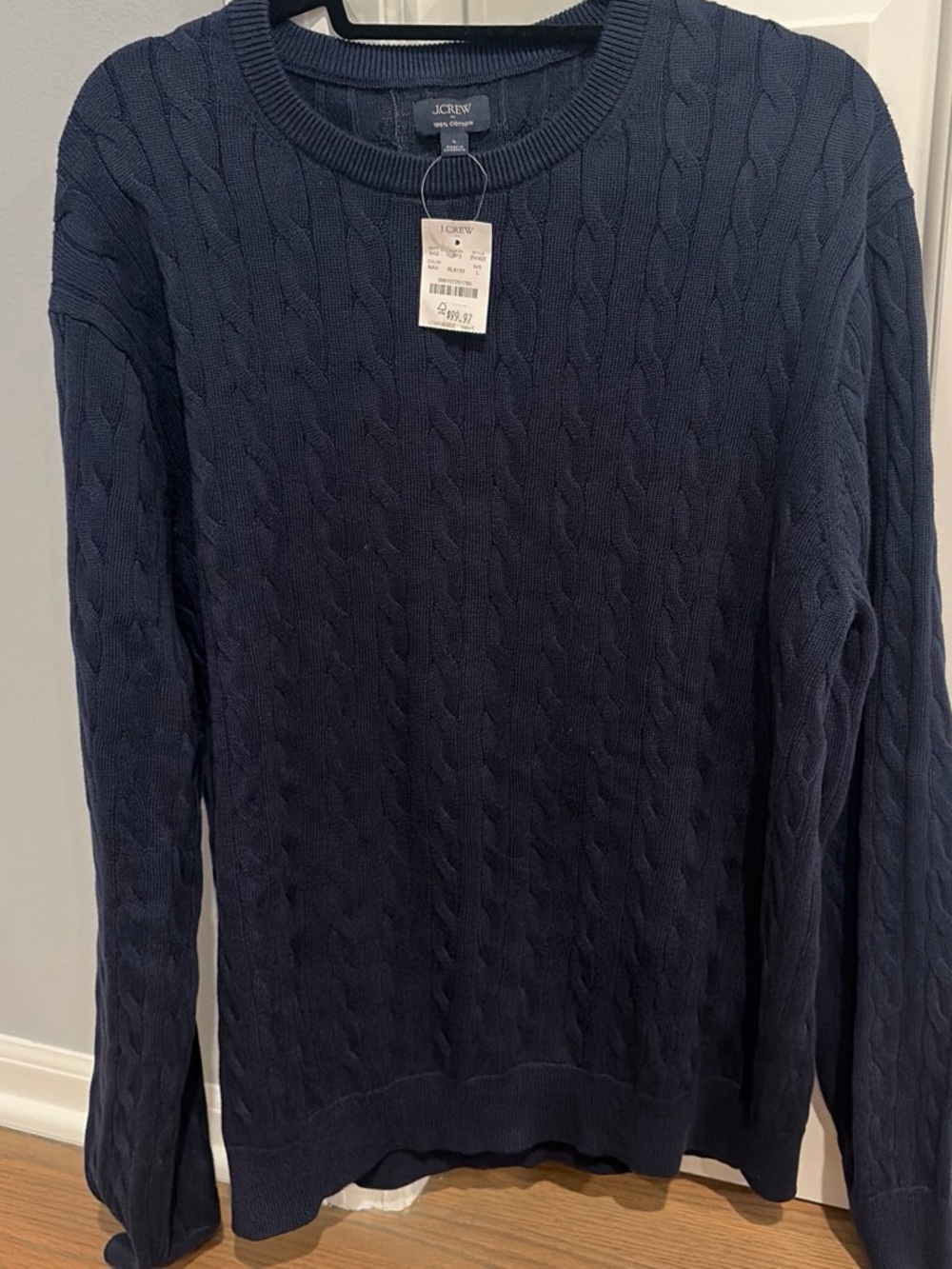J. Crew Navy Cable‑Knit Cotton Crewneck Sweater